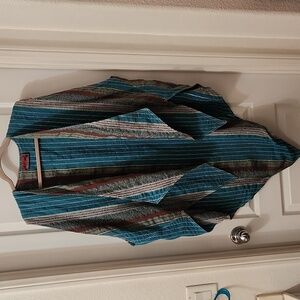 Teal stripe open vest